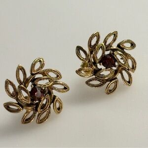Vintage Amber Rhinestone Gold Tone Earrings
